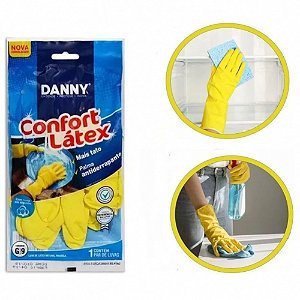 Luva de Limpeza Confort Látex Amarela Danny Kit com 6 pacotes com par de luvas cada Todos Tamanhos