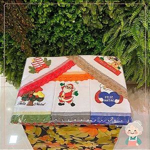 Pano de Prato Semaninha Bordado Papai Noel - 7 Peças
