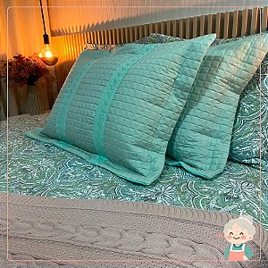 02 Porta Travesseiros Matelado Verde Dupla Renda Central com Ziper