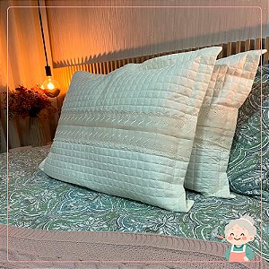 02 Porta Travesseiros Matelado Creme Renda Central com Ziper