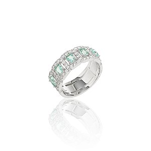 Anel Paz Aliança Janelas com Cristal Paraíba e Bordas Cravejada