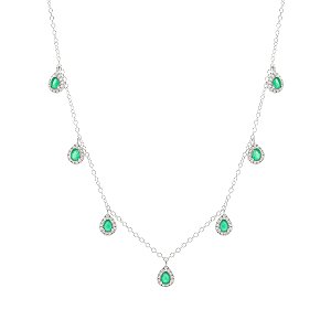 Colar Cristal Esmeralda e Zircônia Branca
