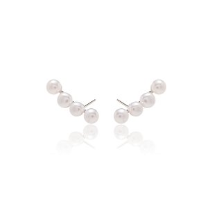 Brinco ear cuff pérola shell banho de ródio branco