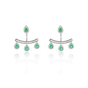 Brinco Ear Jacket Cristal Esmeralda Gota