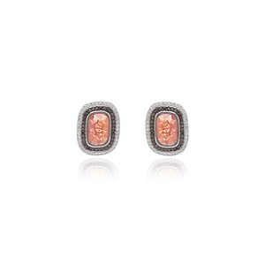 Brinco Retangular de Cristal Ice Morganita com Bordas Cravejadas de Zircônias