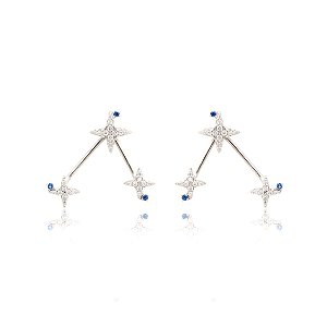 Brinco Ear Jacket Estrelas Zircônia Azul-escuro