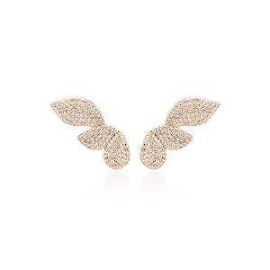 Brinco Ear Cuff com Zircônia Branca e 3 Pétalas