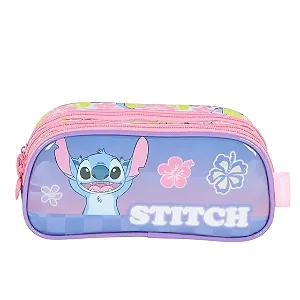 ESTOJO STITCH 3 DIVISÓRIAS ROXO PLASTIFICADO