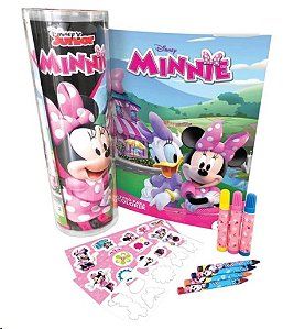 Dcl Livro Infantil Colorir Minnie Tubo C/adesivo/giz/canetinha , Multicores