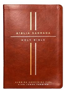 Bíblia Bilíngue, Português/Inglês - Couro-Soft Marrom - Leitura Perfeita
