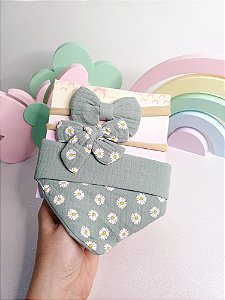 Kit Bandana e faixinha Cinza com margaridas