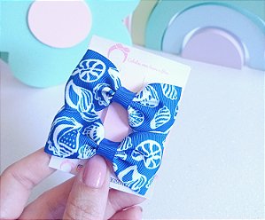 Laço parzinho Fundo Mar Azul com desenhos brancos
