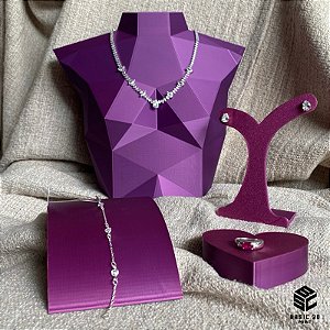 Kit expositor de joias com 4pçs Ametista Semijoias Bijuterias Pratas Mostruário Impresso em 3D