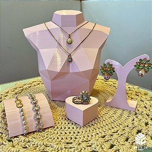 Kit expositor de joias com 4pçs Rosa Semijoias Bijuterias Pratas Mostruário Impresso em 3D