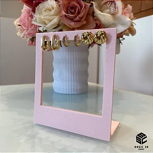 Expositor para brincos Rosa Bijuterias Semi Joias Prata Formato Display para 03 pares