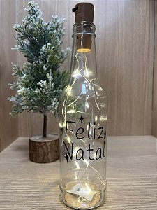GARRAFA LONG NECK DE VIDRO COM ROLHA LED FELIZ NATAL 1UN