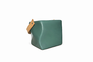 VASO QUADRADO VERDE COM ALÇA DE COURO 1UN