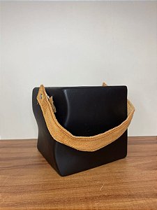 VASO QUADRADO PRETO COM ALÇA DE COURO 1UN