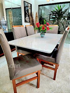 CONJUNTO DE JANTAR MARK 160X090 NOGUEIRA + 6 CADEIRAS MODELO 18
