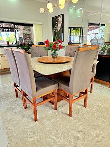 CONJUNTO DE JANTAR MARK 130X130 OFF WHITE - 6 CADEIRAS CANELA CINZA MODELO 18