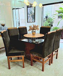 CONJUNTO DE JANTAR MARK 130X130 BLACK - 6 CADEIRAS CANELA MARROM MODELO 18