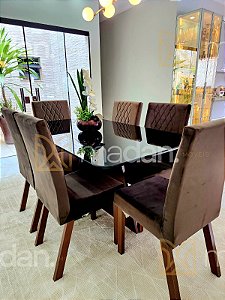 CONJUNTO DE JANTAR MARK 160X090 BLACK - 6 CADEIRAS TABACO MARROM MODELO 25