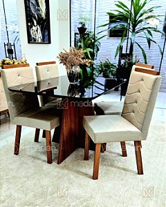 CONJUNTO DE JANTAR SIGMA 120X090 BLACK - 4 CADEIRAS CANELA CREME MODELO 27