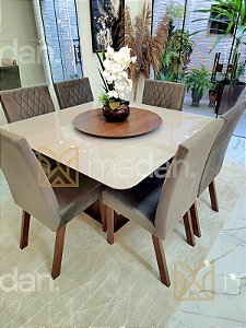 CONJUNTO DE JANTAR MARK 130X130 TABACO + 6 CADEIRAS MODELO 25 + PRATO GIRATÓRIO