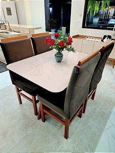 CONJUNTO DE JANTAR MARK 120X090 OFF WHITE - 4 CADEIRAS CANELA MARROM MODELO 19
