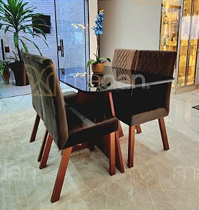 CONJUNTO DE JANTAR MARK 120X090 BLACK - 4 CADEIRAS CANELA MARROM MODELO 25