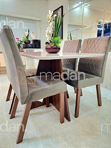 CONJUNTO DE JANTAR MARK 120X090 OFF WHITE - 4 CADEIRAS TABACO CINZA MODELO 25