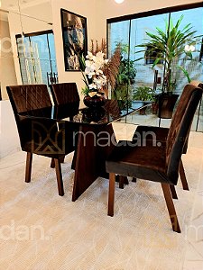 CONJUNTO DE JANTAR MARK 120X090 BLACK - 4 CADEIRAS TABACO MARROM MODELO 25