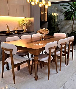 CONJUNTO MESA ISADORA 220X120 + 8 CADEIRAS BETINA BOUCLE