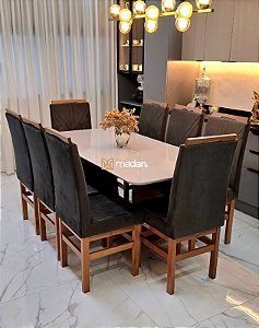 CONJUNTO MESA MARK 180X090 + 8 CADEIRAS MARK MODELO 18 MARROM