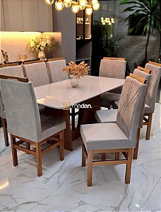 CONJUNTO MESA MARK 180X090 + 8 CADEIRAS MARK MODELO 18 CINZA