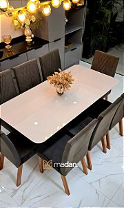 CONJUNTO MESA MARK 180X090 + 8 CADEIRAS MARK MODELO 25 MARROM