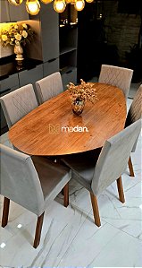 CONJUNTO MESA ORGANICA 180X100 + 6 CADEIRAS MARK MODELO 25 CINZA