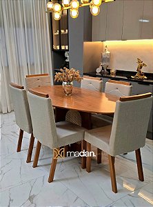 CONJUNTO MESA ORGANICA 180X100 + 6 CADEIRAS SIGMA CREME