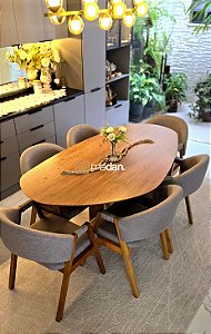CONJUNTO MESA ORGANICA 1,80 X 1,00 + 6 CADEIRAS AGATHA LINHO CINZA