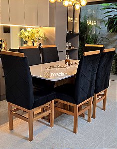 CONJUNTO DE JANTAR MARK 160 X 090 OF WHITE- 6 CADEIRAS CANELA PRETA MODELO 19
