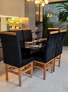 CONJUNTO DE JANTAR MARK 160 X 090 BLACK - 6 CADEIRAS CANELA PRETA MODELO 19