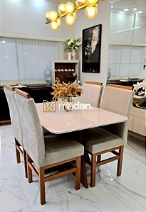 CONJUNTO MESA MARK 120X090 + 4 CADEIRAS MARK MODELO 19 - TECIDO CREME