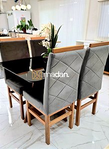 CONJUNTO MESA MARK 120X090 + 4 CADEIRAS MARK MODELO 19 - TECIDO GRAFITE