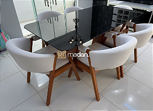 CONJUNTO MESA MARK 180X090 BLACK + 6 CADEIRAS POLTRONA AGATHA