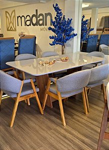 CONJUNTO MESA MARK 180X090 + 6 CADEIRAS POLTRONA AGATHA CINZA