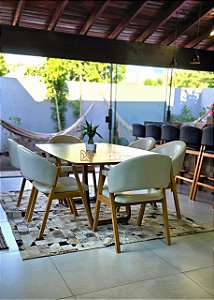 Conjunto de Jantar Sofia 180x110 + 6 Cadeiras Agatha | Tecido Courissimo Névoa