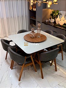 CONJUNTO MESA MARK 130X130 + 6 CADEIRAS AGATHA + PRATO GIRATÓRIO