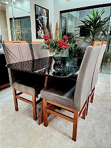 CONJUNTO MARK 120X090 NOGUEIRA + 4 CADEIRAS MARK MODELO 18