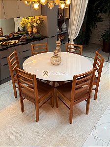 CONJUNTO MESA REDONDA CECÍLIA 135M + 6 CADEIRAS BEATRIZ