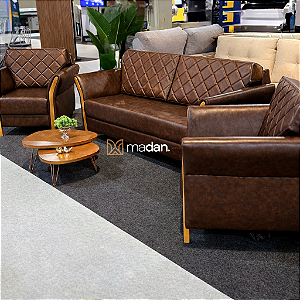 SOFÁ MALIBU 2,50M MARROM + POLTRONAS